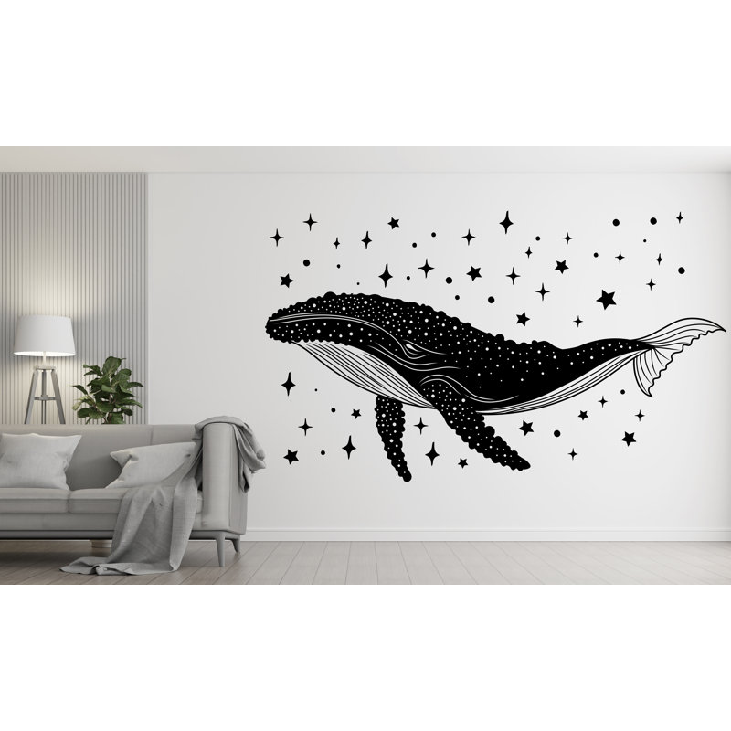 Adhésif mural baleine avec étoiles, art mural baleine, décoration murale chambre baleine, H 24 po x l 16 po, Jaune