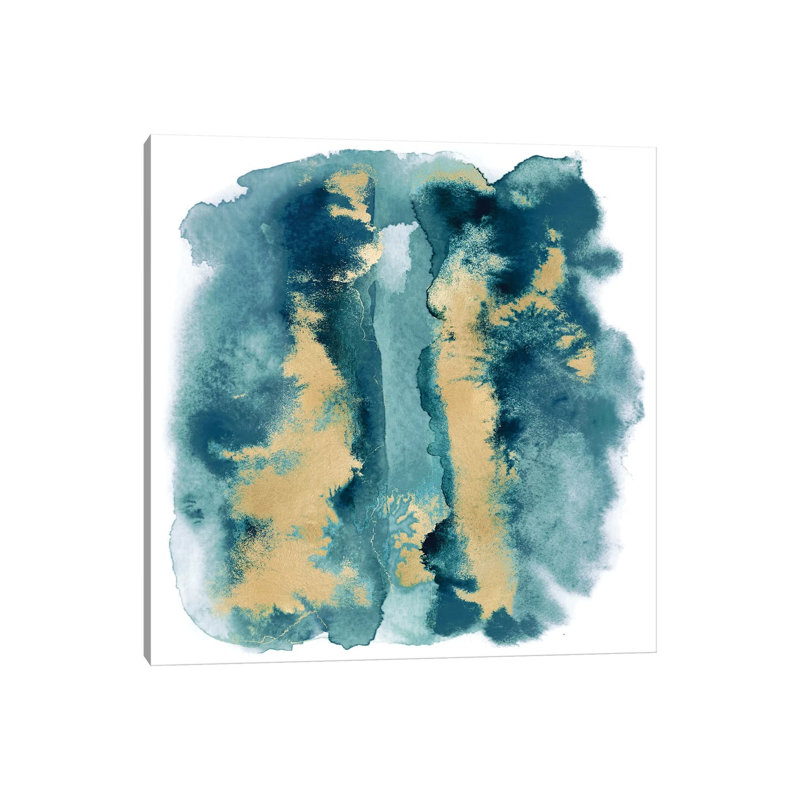 Teal Mist With Gold I by Bella Riley - Wrapped Canvas Painting, 93.98cm H x 93.98cm W x 1.91cm D