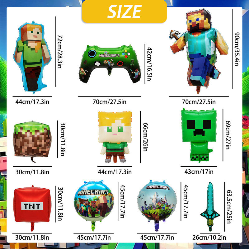 10 Pcs Minecraft Party Decoration Balloons, Minecraft Party Supplies