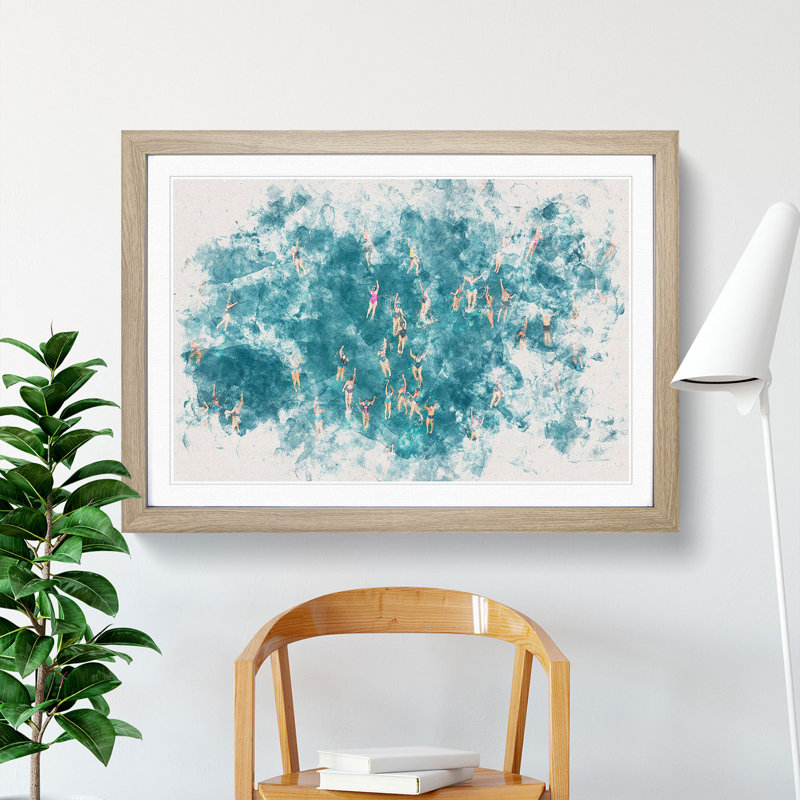 Swimmers Swimming - Picture Frame Graphic Art Print, Oak Framed, 62cm H x 87cm W x 2cm D