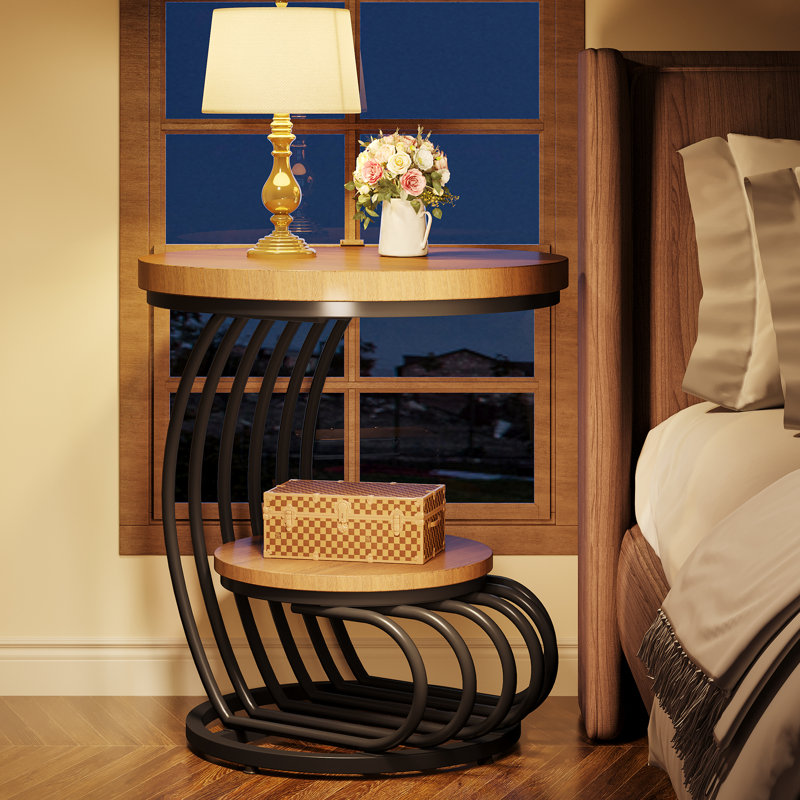 Table d'appoint Ondray, table de bout, table d'appoint, table d'appoint de salon, avec rangement, Marron clair, Noir