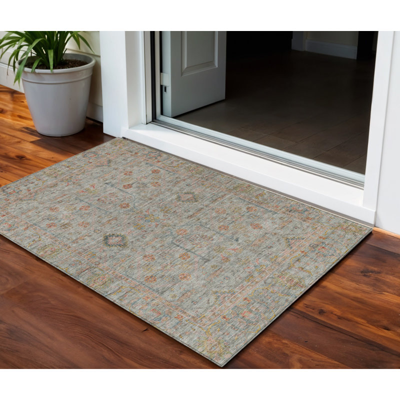 3' X 5' Taupe Terra Cotta And Tan Floral Washable Indoor Outdoor Area Rug