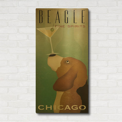 « Beagle Martini » de Ryan Fowler, tableau mural en métal doré, 61 x 122 cm
