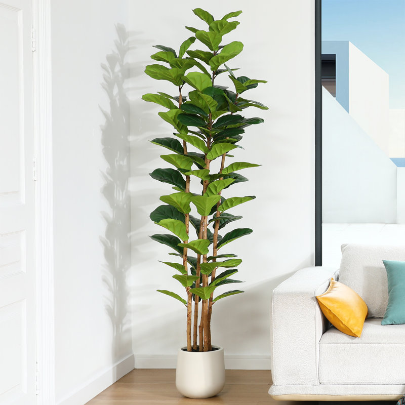 Adcock  Artificial Fiddle Leaf Fig Tree with Realistic Leaves and Natural Trunk, Potted Tree, 84" H x 28" W x 28" D