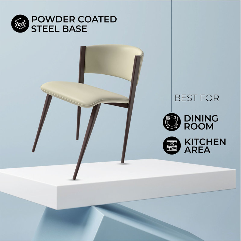 Ojani Leather Dining Chair with Open Back Design and Waterfall Seat Edge, Light Gray