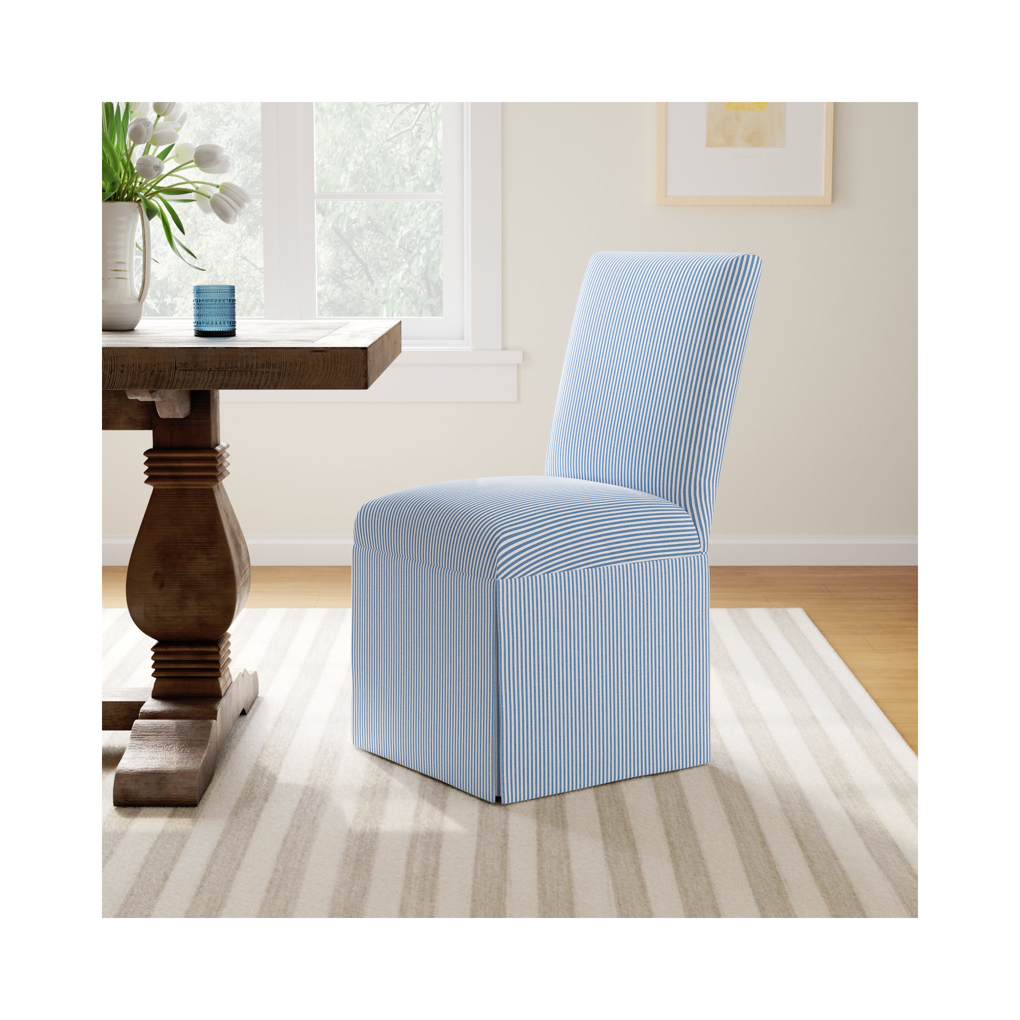 Ivanka Upholstered Parsons Chair, Prep Stripe Blue