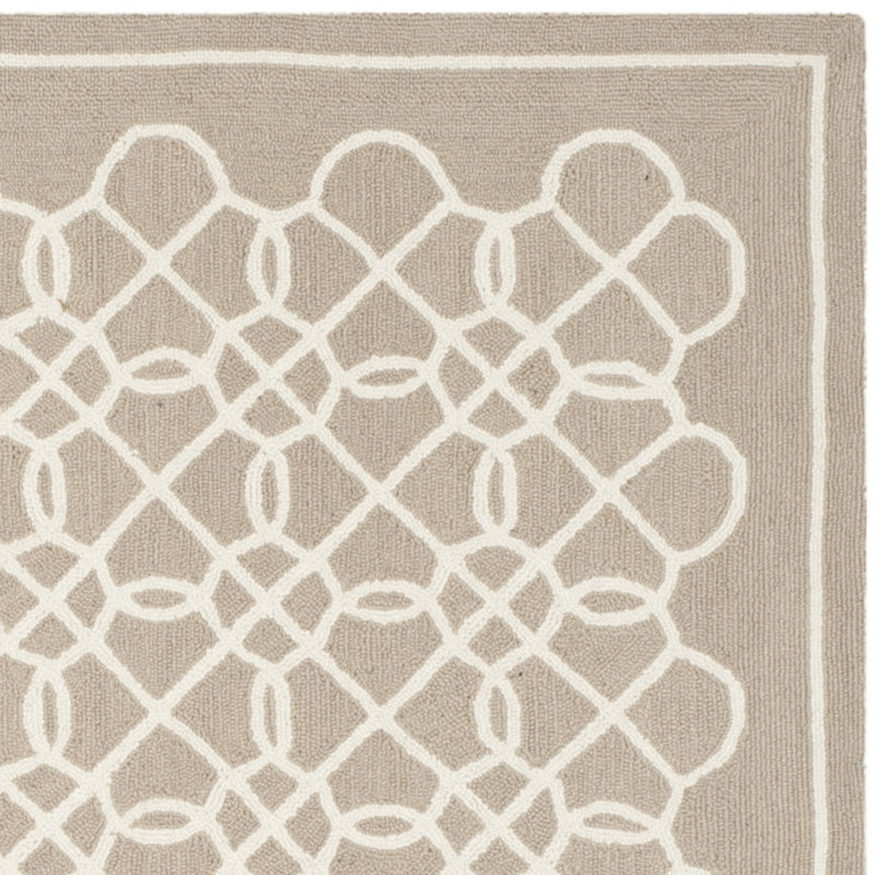 Hollander Hand-Hooked Wool White/Tan Area Rug, Rectangle 7'9" x 9'9"