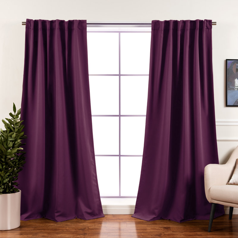 Bantam Solid Blackout Thermal Rod Pocket Curtain Panels, Purple, 52" W x 84" L