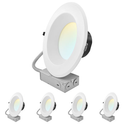 LUXRITE 10 Inch Commercial LED Recessed Light J-Box 5CCT 3 Wattages 24/30/37W Dimmable CRI90 2800/3500/4500 Lumens 120-277V Wet Rated IC Rated 4 Pack