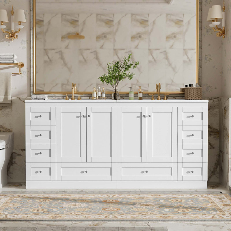 Meuble-lavabo moderne avec lavabo en céramique et rangement à fermeture en douceur