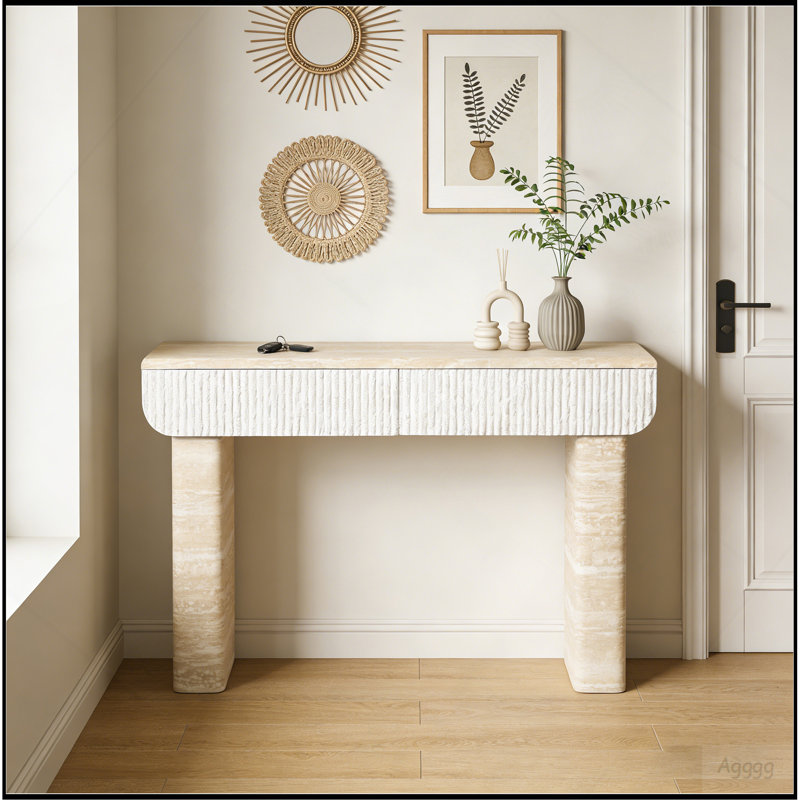 Table d'entrée, deux tiroirs à poignées cachées, console, assemblage facile, pour l'entrée et la salle à manger, le salon et le couloir