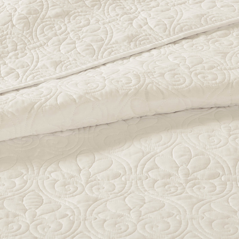 Couvre-lit de chambre à coucher réversible crème - surdimensionné pour un look grandiose, confort rembourré en coton, grand traitement