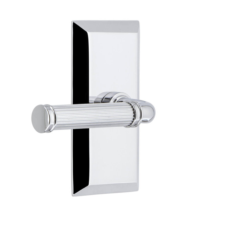 Fifth Avenue Round Double Dummy Door Lever with Rectangle Rosette, Bright Chrome