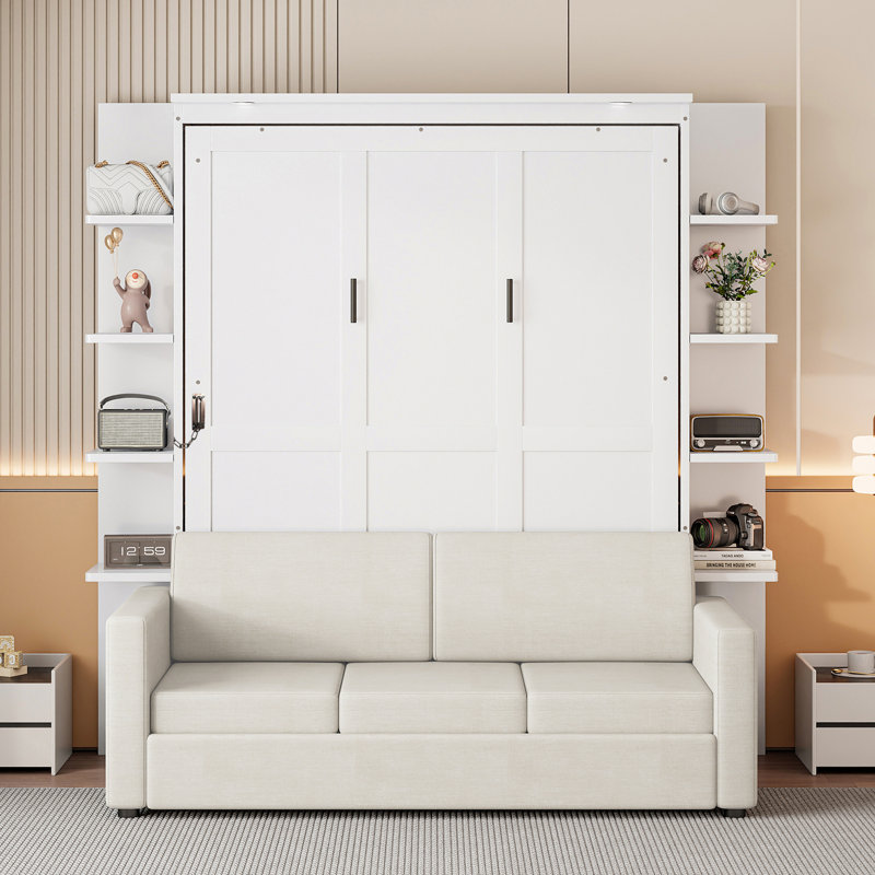 Queen Size Murphy Bed Wall Bed With Sofa,White