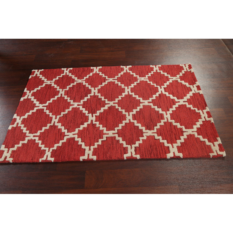 Geometric Handmade Tufted Wool Red/Beige Area Rug