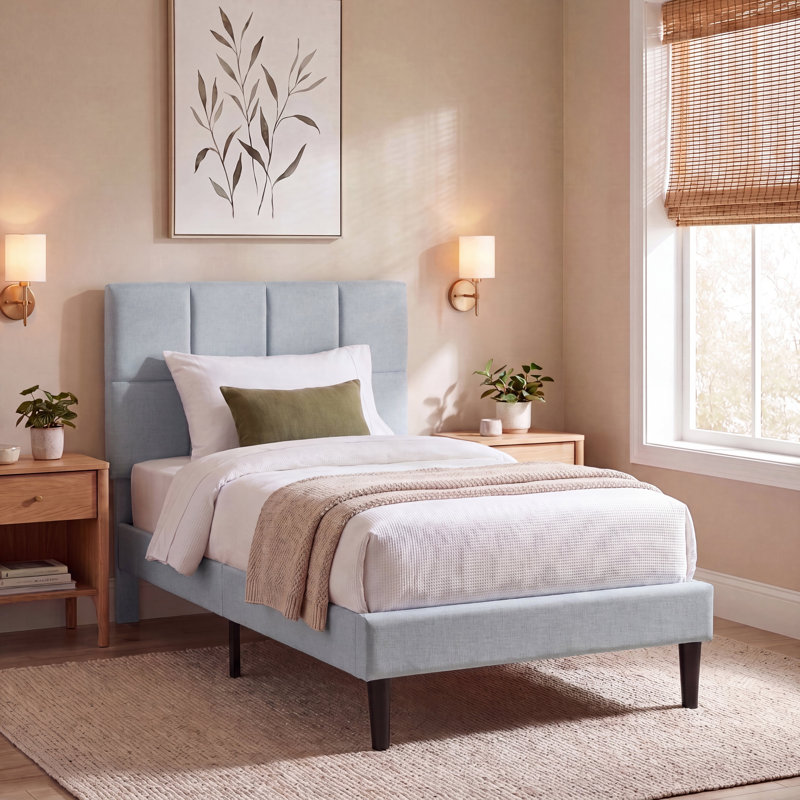 Fabric Bed Frame With Adjustable Cushioned Headboard, Underbed Storage And Slatted Base, Single (3'), Light Grey