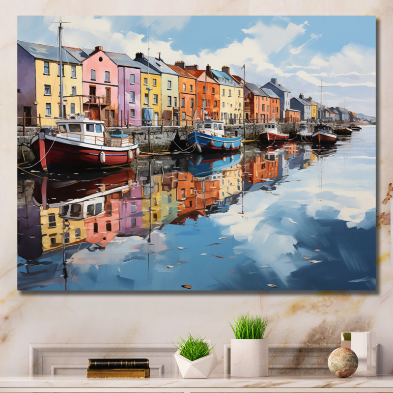 «Ireland Harbor Reflectionsan Acrylique I», reproduction encadrée, H 16 po x l 32 po x P 1 po, Toile tendue