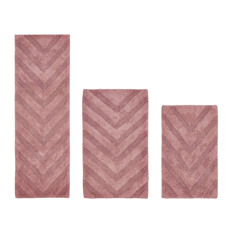 Branston Premium 100% Cotton 1990 GSM 3-Piece Tufted Chevron Bath Rug Set with Non-Slip Spray Latex Backing, OEKO-TEX® Certified, Super Absorbent & Machine Washable, Pink