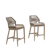 Purple Leaf Patio Upgraded Fabric Counter Height Bar Stools 24" H Set Of 2 Modern Rattan Bar Chairs Aluminum Stool Outdoor Wicker Barstools With Back And Cushion For Garden Kitchen Island