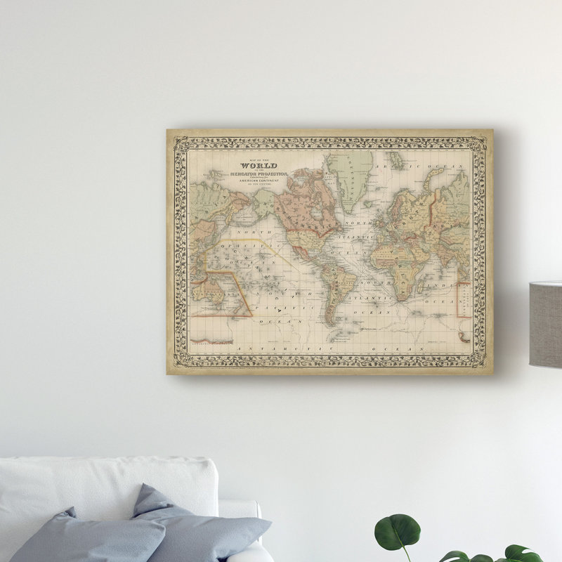 « world map », reproduction d’art sur toile tendue, H 18 po x l 24 po x P 2 po