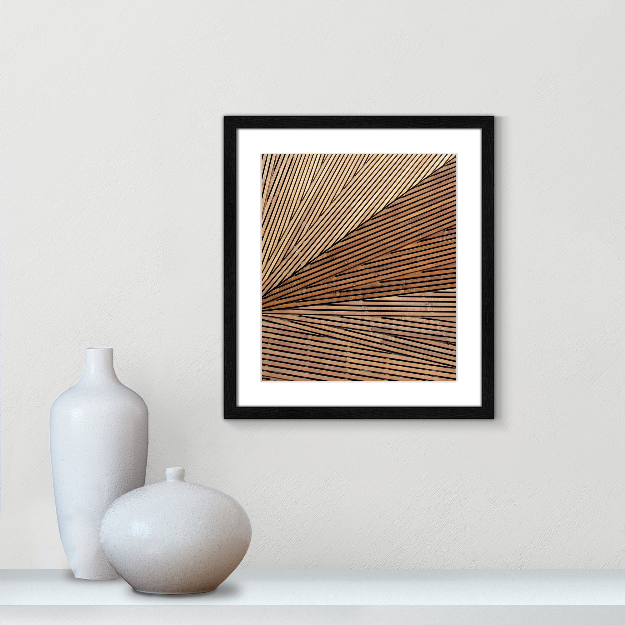Geometric Wood Panel 1 - Picture Frame Print, Black Wood Grain, 15" H x 13" W x 0.75" D