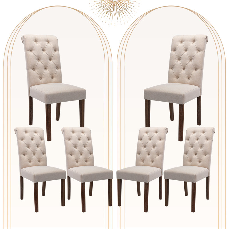 Gerrilyn Tufted Wooden Dining Room Chairs, Beige