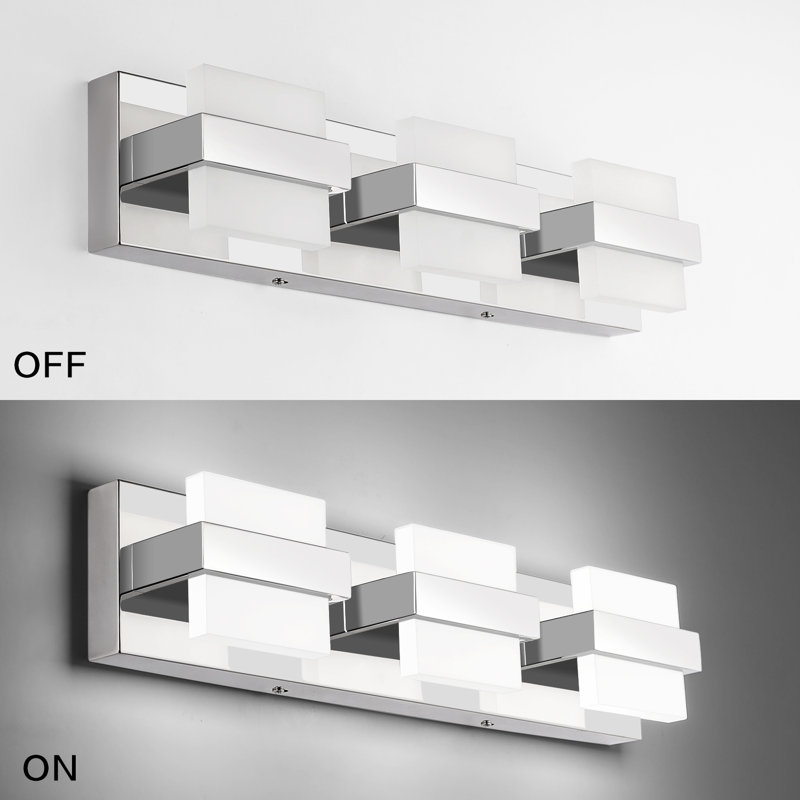 Modern Chrome and Acrylic 3-Light Dimmable LED Vanity Fixture