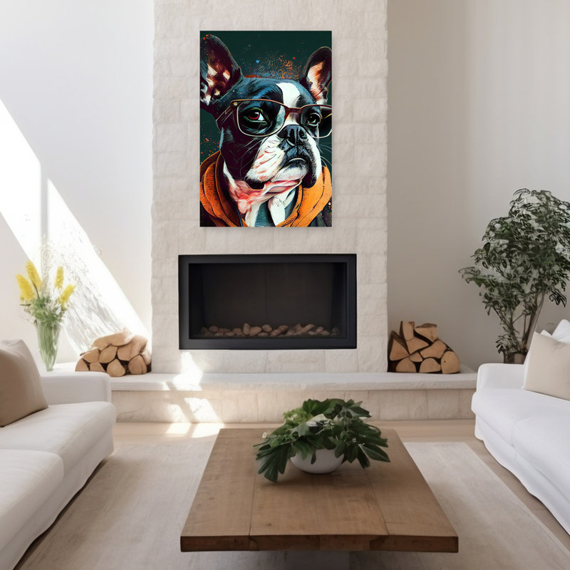 Élégant art mural contemporain Boston Terrier, 48" H x 32" W
