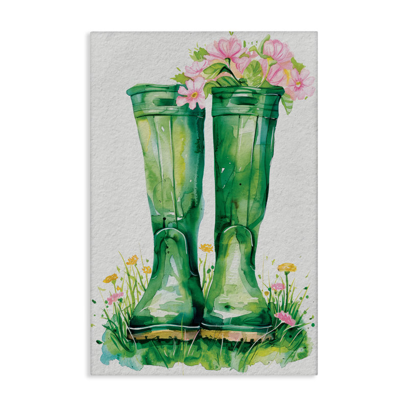 «Stupell Industries Spring Blooms Green Rainboots», art mural sur toile par Daisy A., H 24 po x l 16 po
