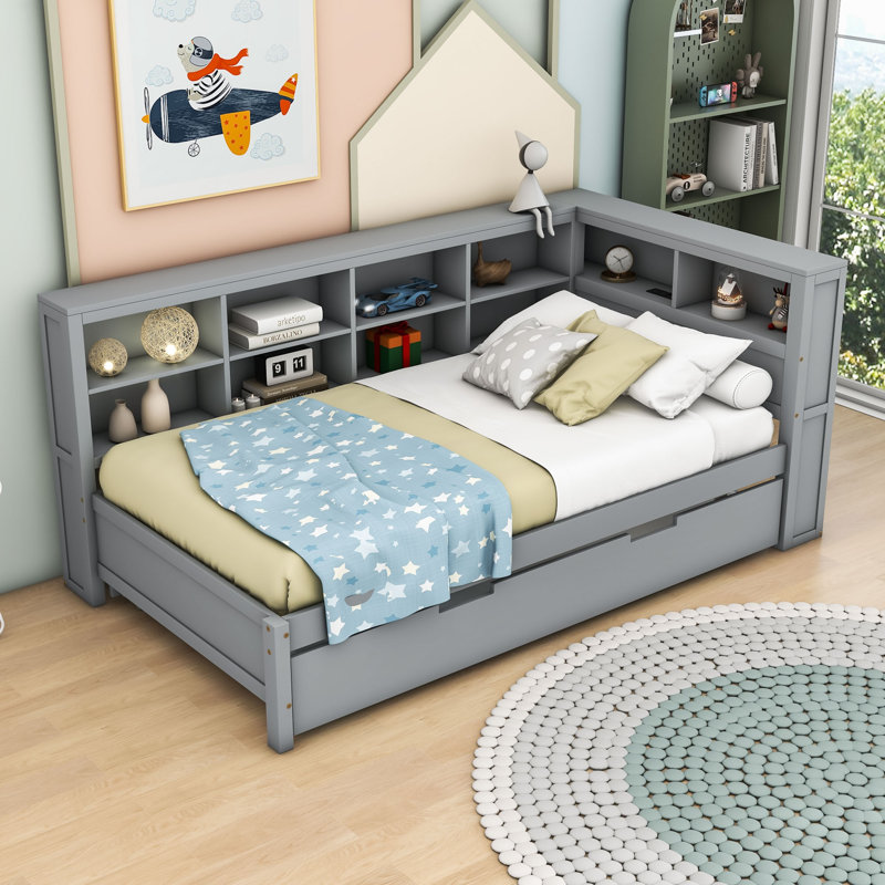 Lit de jour avec couchette Nagely, Gris, Lit simple