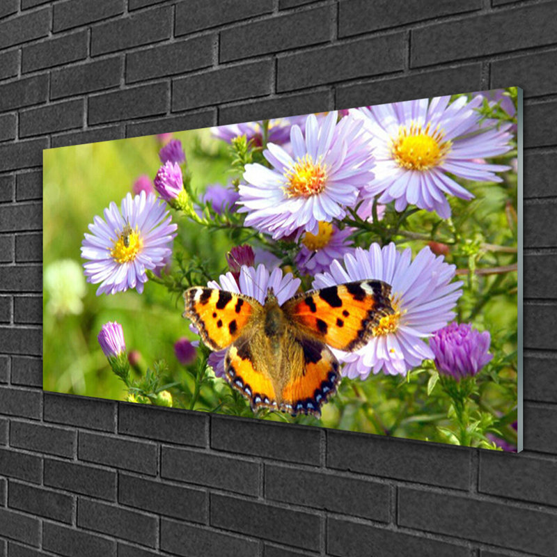 Nature Flowers Butterfly - No Frame Print on Glass