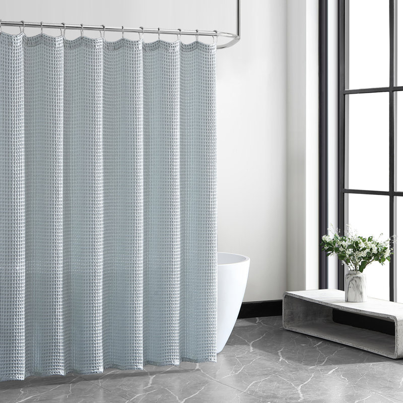 Vera Wang Marled Waffle Cotton/Polyester Blue Shower Curtain