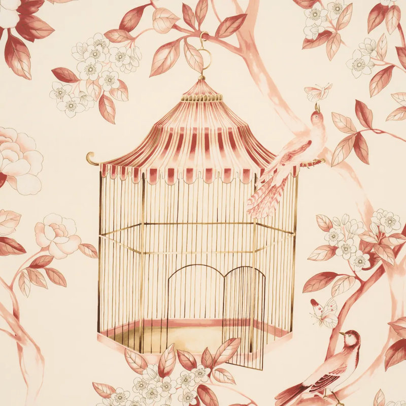 Oiseaux Et Fleurs Fabric, Cinnabar