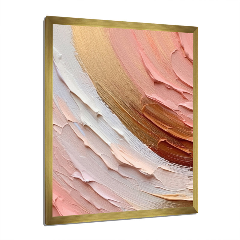 «Peach and Gold Spiral Radiance - Abstract Spirals», art mural, H 44 po x l 34 po x P 1,5 po, Cadre doré simple