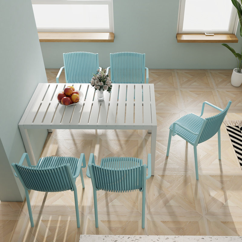 4 fauteuils empilables en plastique toutes saisons avec abat-jour bleu, capacité de charge élevée, patins antidérapants