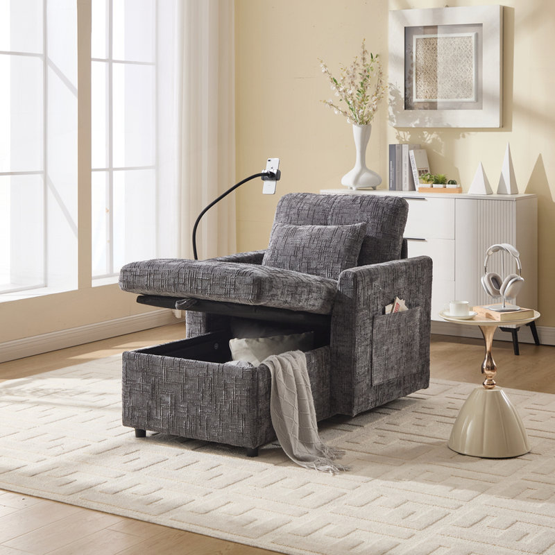 Canapé réglable pour téléphone portable avec rangement caché et tissu chenille pour un confort ultime, Gris