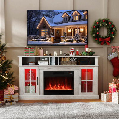 58" Fireplace TV Stand with LED Lights Entertainment Center for 65 Inch TV Gray