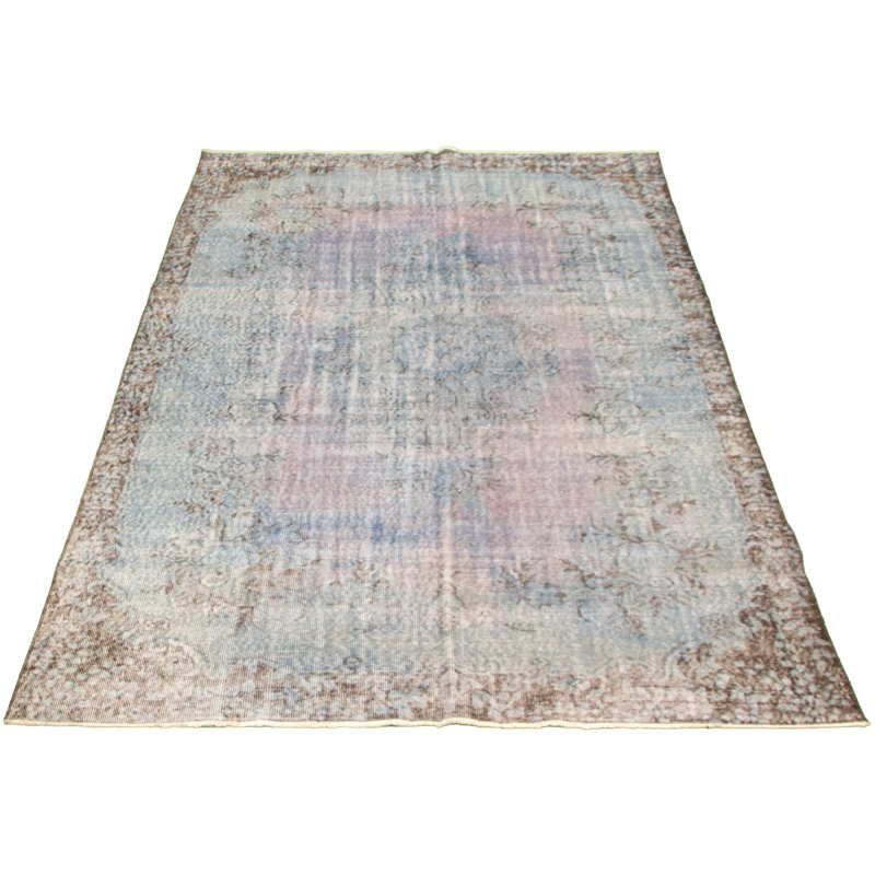 Tapis bleu clair en laine noué à la main de conception unique 6 pi 1 po x 9 pi 10 po Leigh Ann