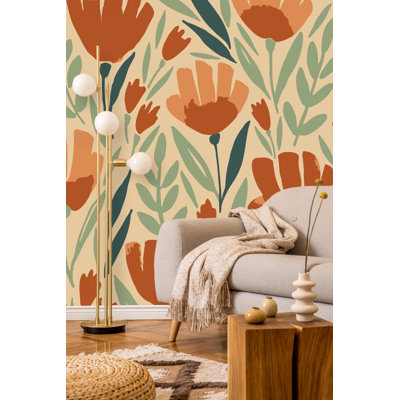 Panneau de papier peint pelez et collez à la main fleurs L 8,33 pi x l 100 po