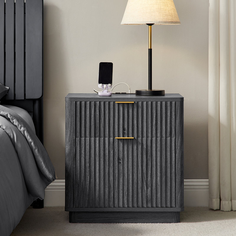 23'' Fluted Nightstand With Mid-Century Modern, Dark Alder