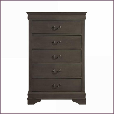 Commode à 5 tiroirs gris traditionnel Louis Philippe | Gris | Bois