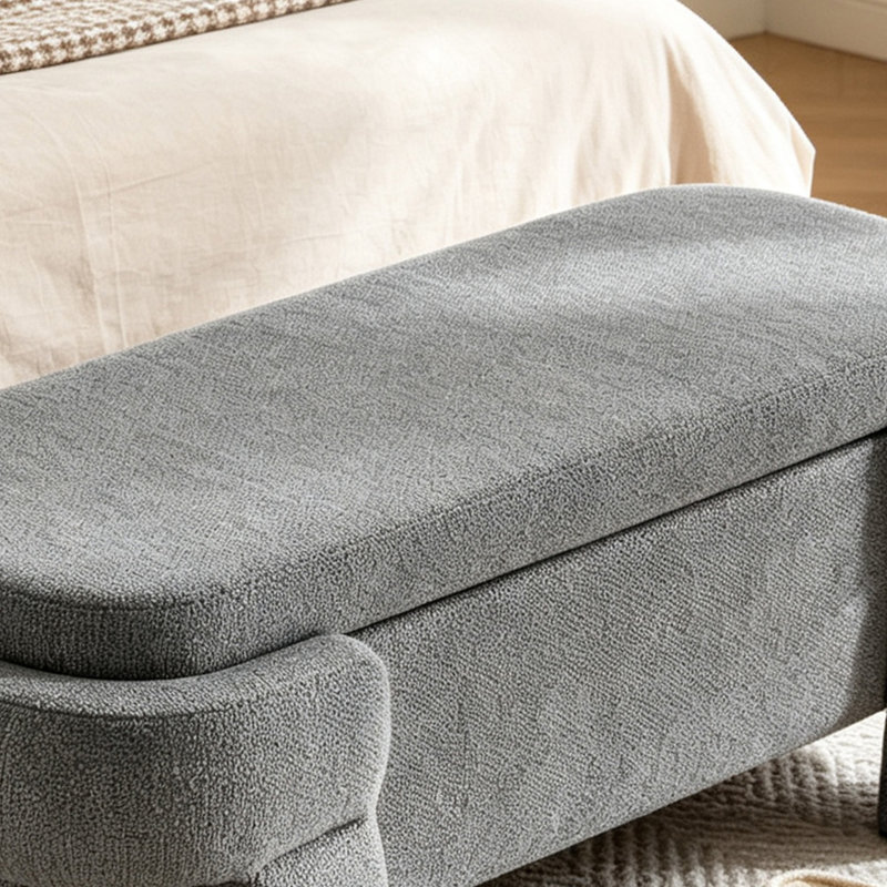 Banc de rangement ovale moderne en chenille avec couvercle relevable dissimulé, Gris