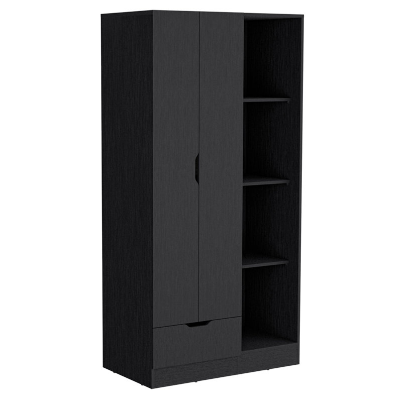 Armoire 71H "avec 1 tiroir et 4 tablettes ouvertes à 2 niveaux, 2 portes, Noir