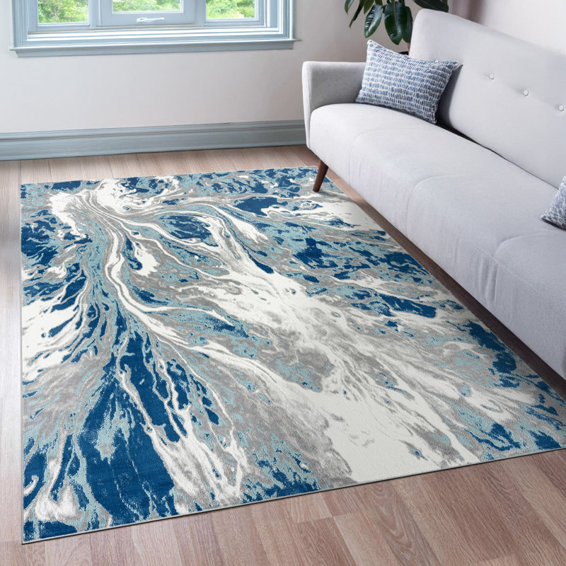 Tapis bleu abstrait Moises, Rectangle 5 pi 3 po x 7 pi 3 po