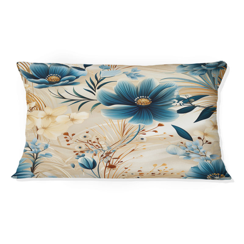 Coussin décoratif imprimé floral beige et beige