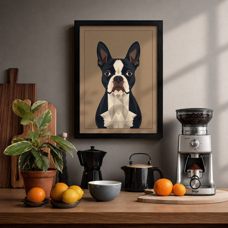 Boston Terrier Geometric - Framed Print, Black, A4 - 29.7 x 21.0 cm