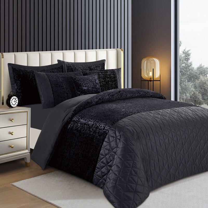 Aerith Polyester Solid Colour Duvet Cover with Pillowcases, Double Duvet Cover + 2 Standard Pillowcases, Black