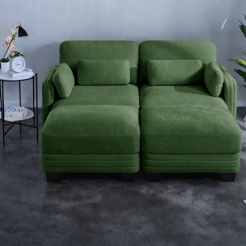 Canapé modulaire à compression 2 places en chenille verte moderne pour salon
