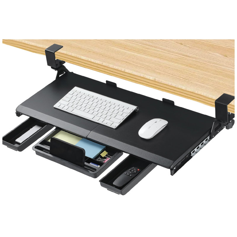 Keyboard Tray Under Desk, Pull Out Keyboard & Mouse Tray With C-Clamp, Ergonomic Desk Keyboard Tray Slide Out, Pull Out Platform Drawer For Home And Office(Black)