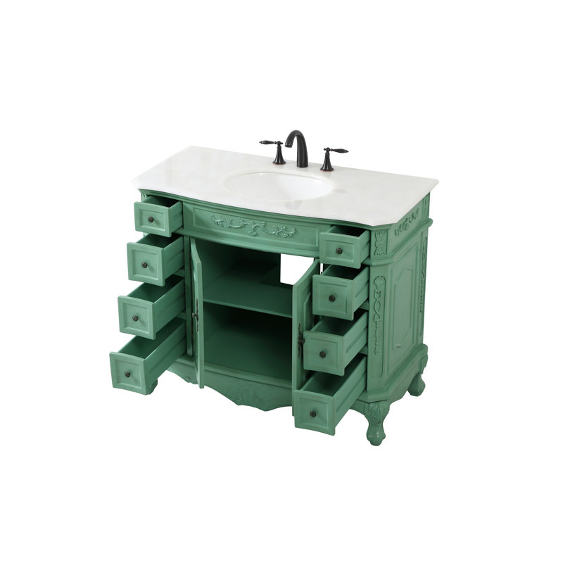 Ensemble de meuble-lavabo simple 42 po Lunette, Menthe rétro, Blanc Ivoire